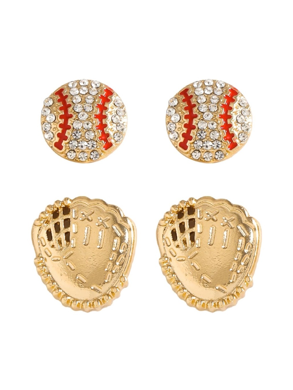 Gold Baseball & Glove Kids Stud Earring Set - Red Accent